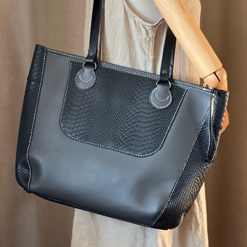 Handmade Gray and Black Leather Tote Bag 💼